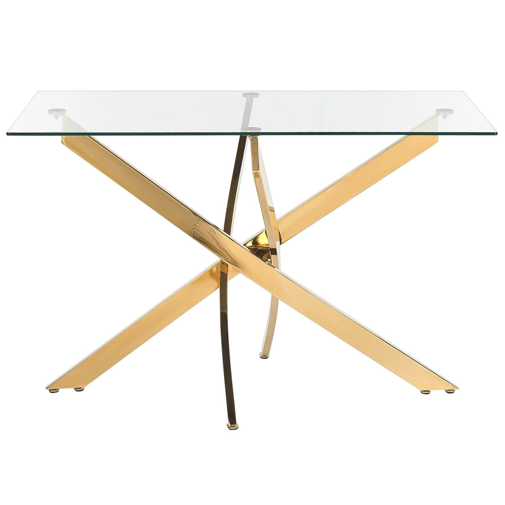 Tavolo da pranzo Oro con piano in vetro temperato Rettangolare 120 x 70 cm Capacità 4 persone Design moderno