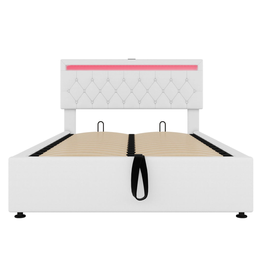 Letto imbottito 140 x 200 cm con illuminazione LED e porte USB