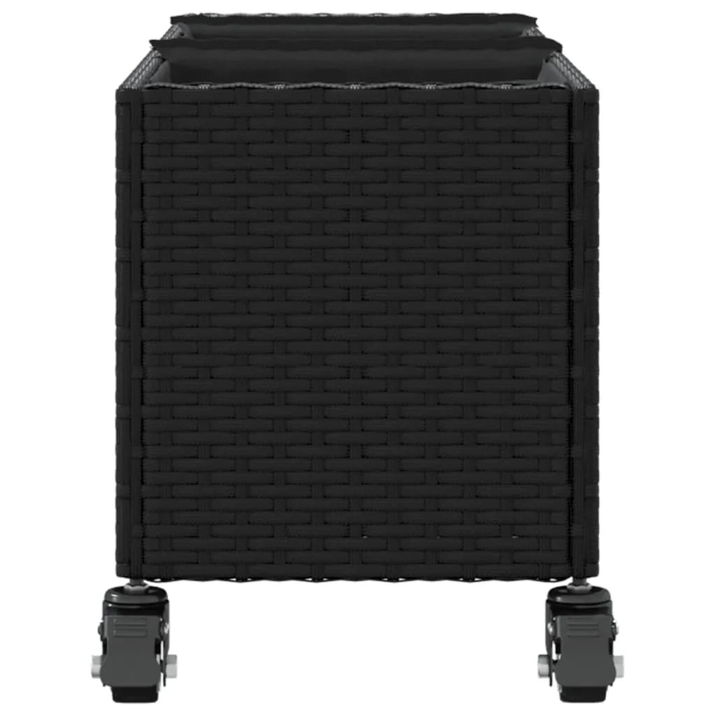 Fioriera rialzata per piante fiori patio giardino con ruote e 3 vasi 107 x 32 x 38 cm rattan nero 02_0038212