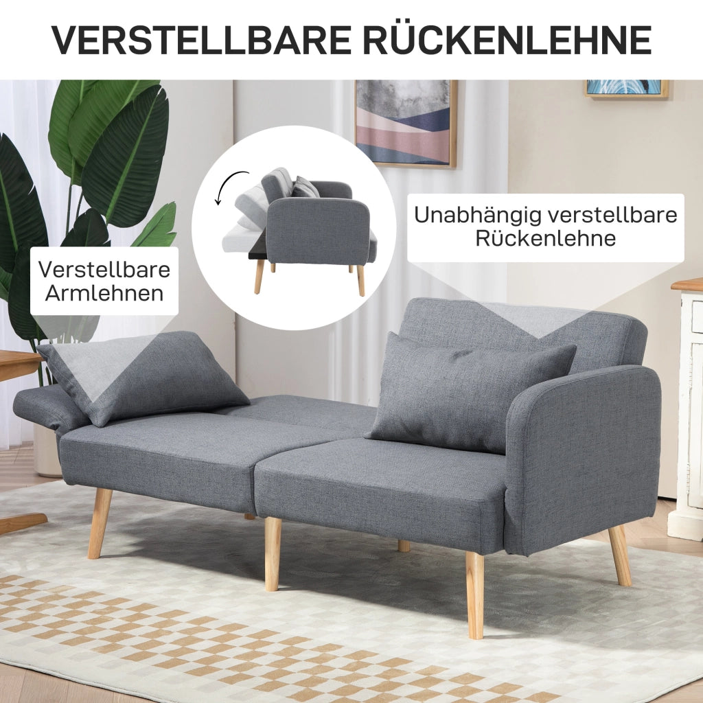 DIVANO LETTO 170 cm Grigio in poliestere con 2 cuscini