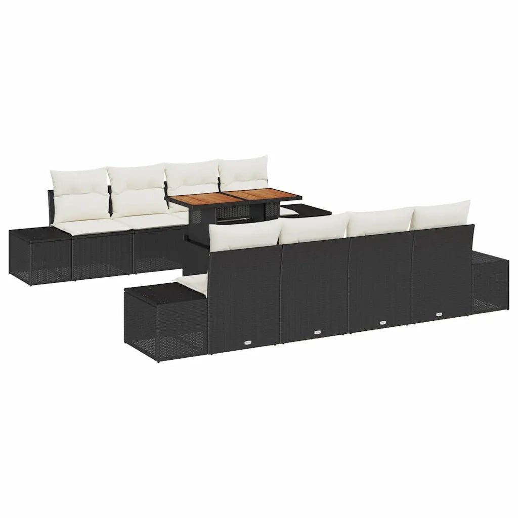 Set da Pranzo per Giardino con cuscino 9 pcs Nero e Crema