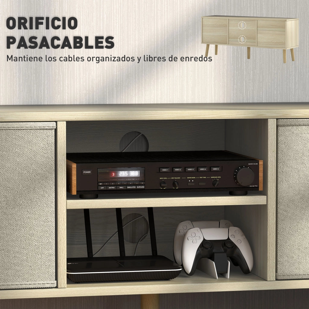 Mobile TV con 2 cassetti e ripiani aperti ¨C zephmum ¨C Legno e Beige 50 pollici