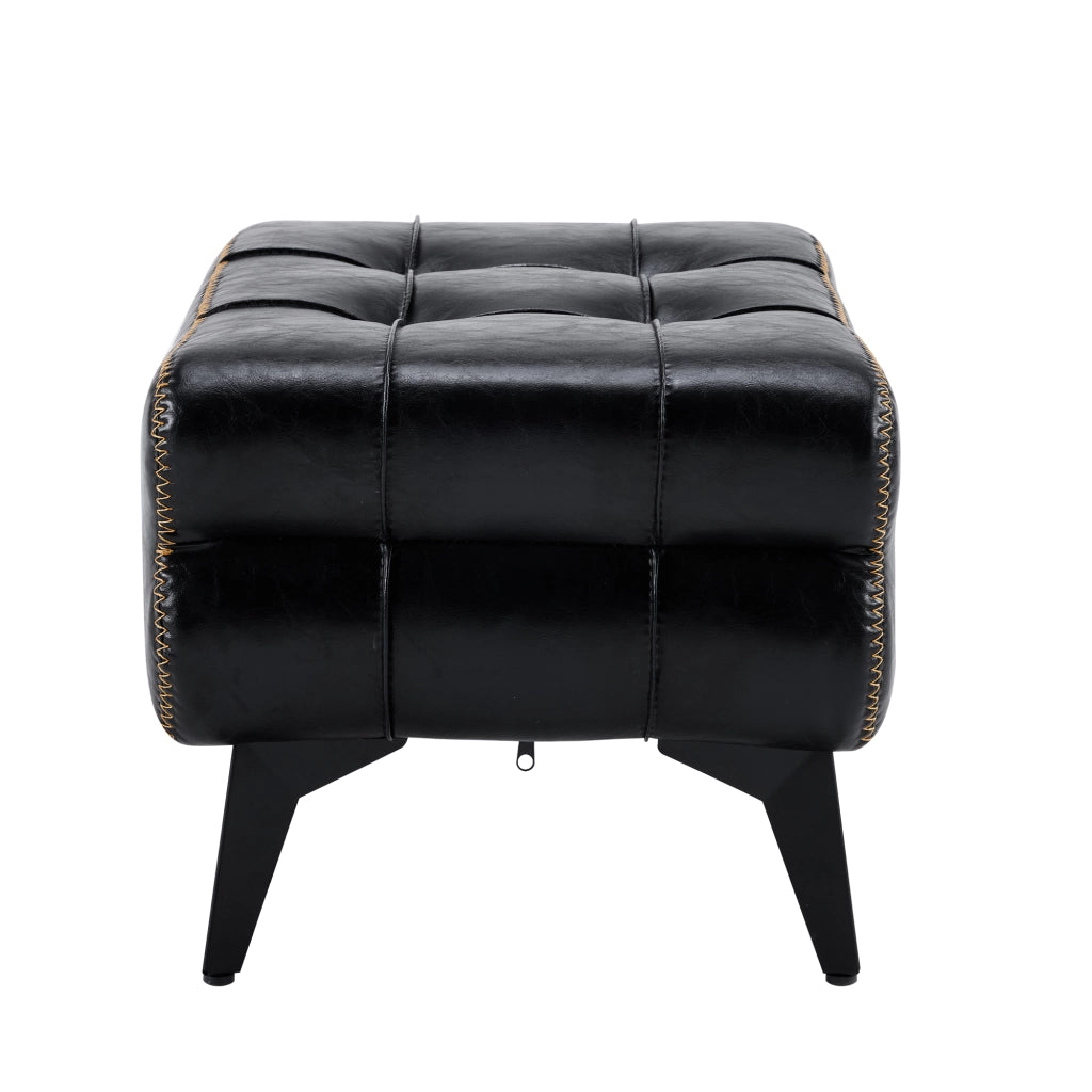 Pouf Poggiapiedi ¨C MINIMAL ¨C Pelle Nera, Gambe in Metallo