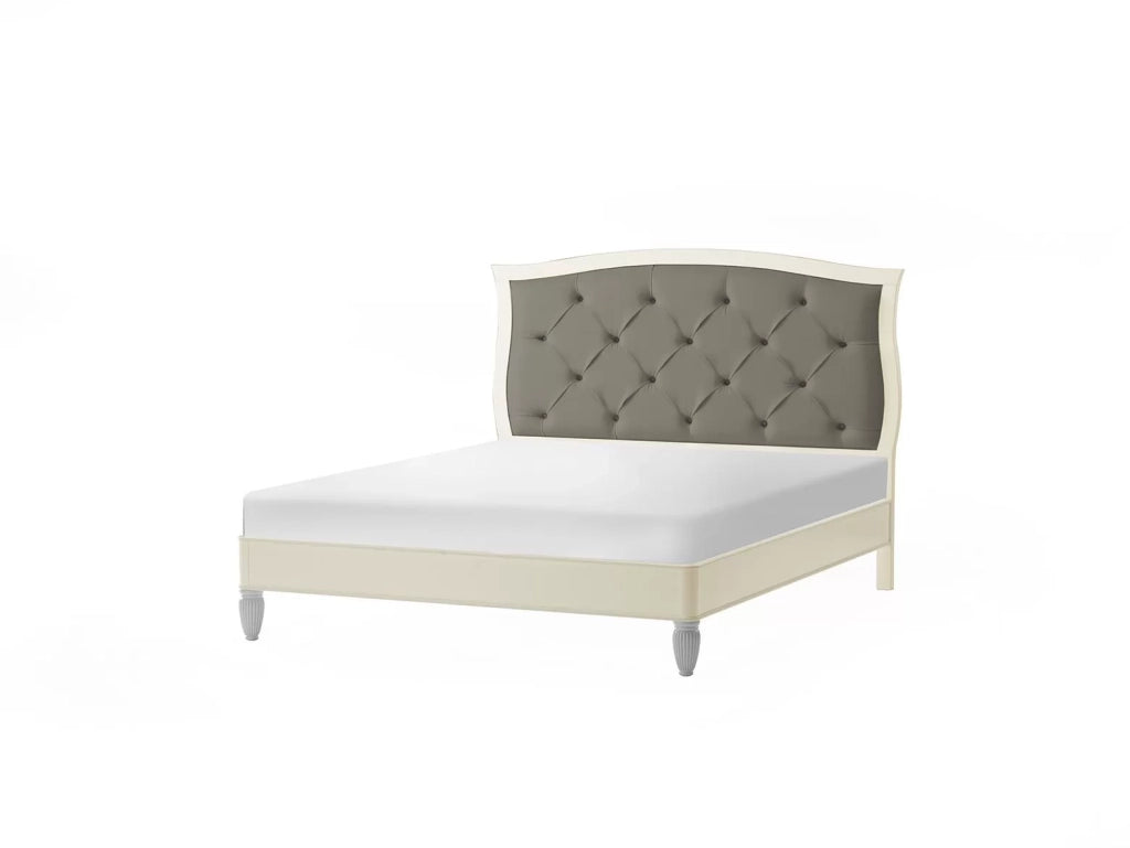 Letto matrimoniale in legno testata ecopelle capitonee'  avorio l.177 p.208 h.135 - Mobili 2G