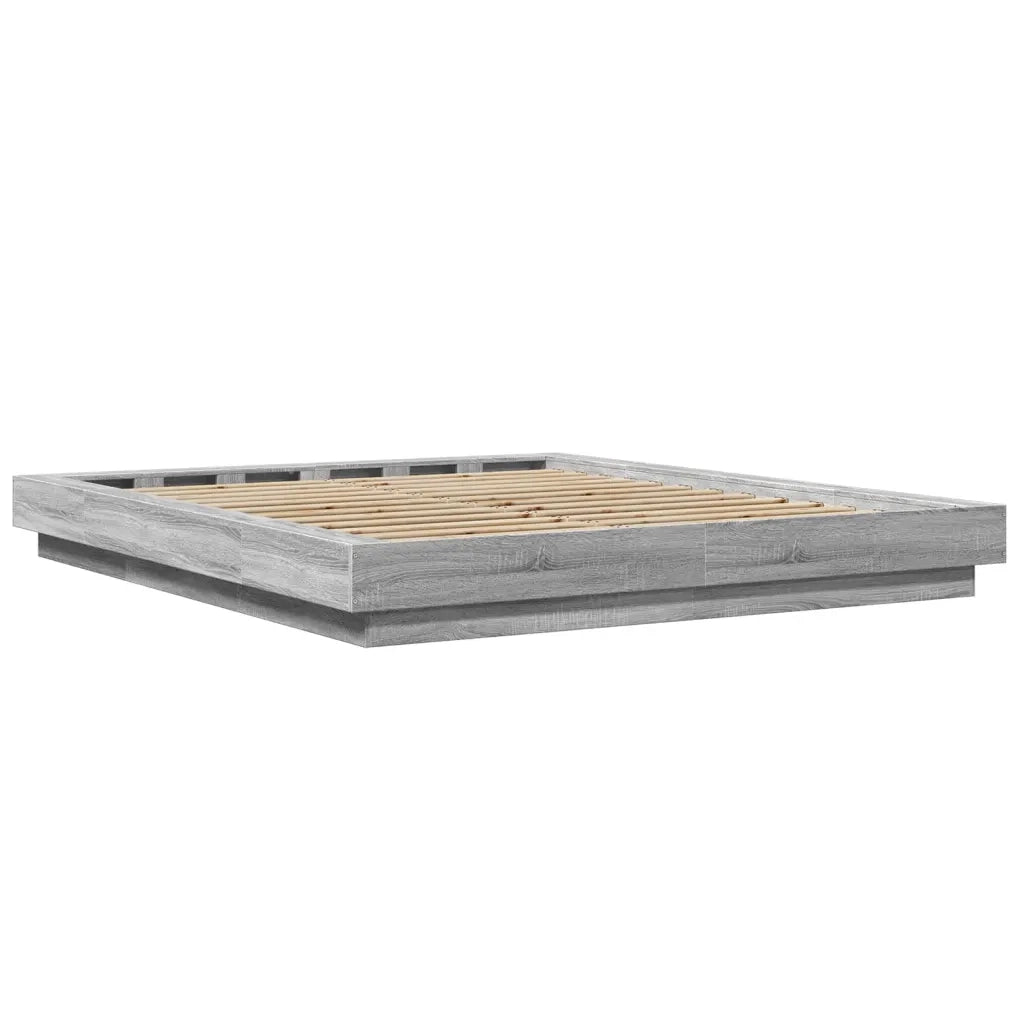 Letto matrimoniale | Letto per adulti | Giroletto Luci LED Grigio Sonoma 150x200 cm Legno Multistrato