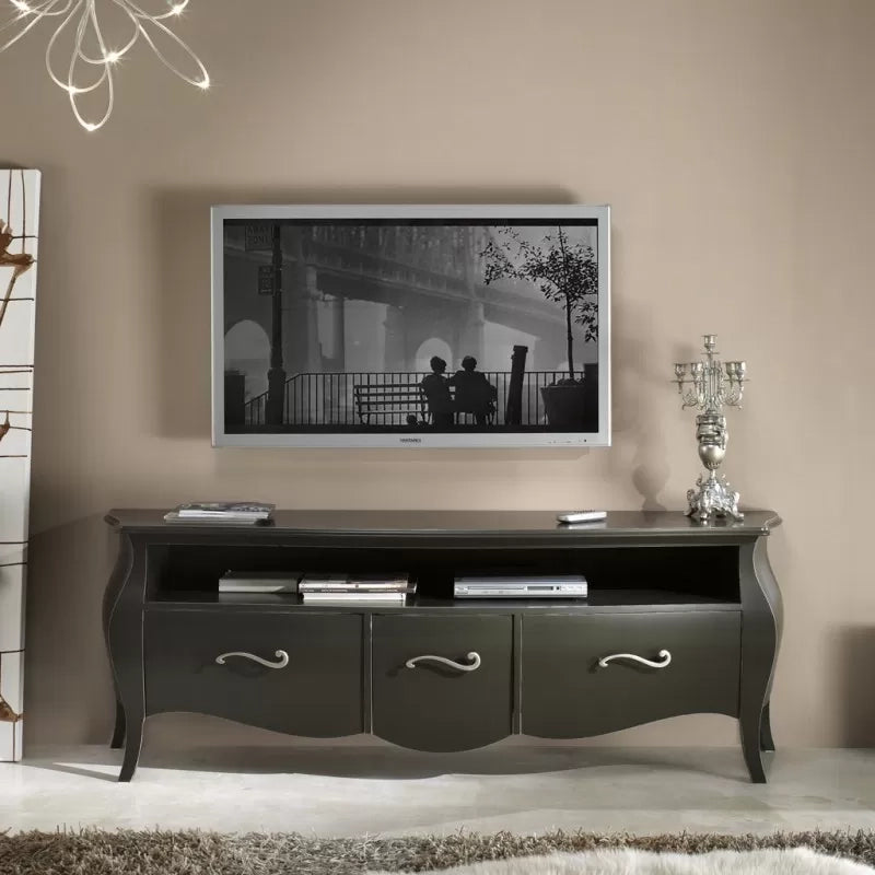Mobile porta tv in legno laccato nero x soggiorno salotto  l176.p45.h62 (3268) - Mobili 2G