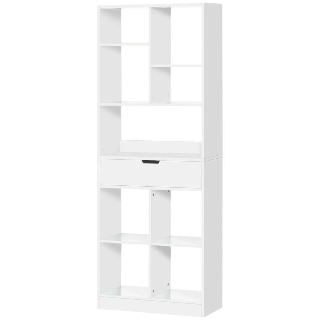 Libreria in Legno con 1 Cassetto e 9 Scomparti ¨C zephmum ¨C 60x26x158 Bianco