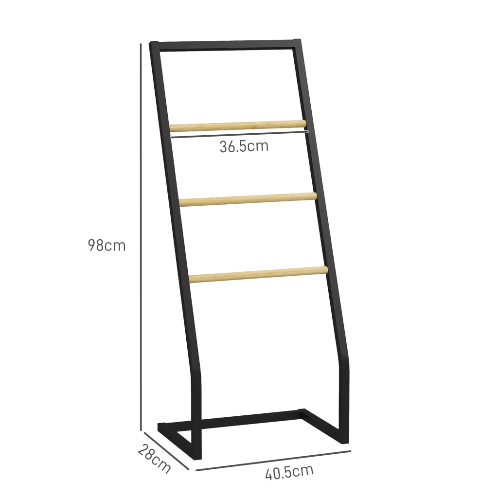 Portasciugamani in Acciaio e Bamb¨´ ¨C zephmum ¨C Nero e Legno 40.5x28x98cm
