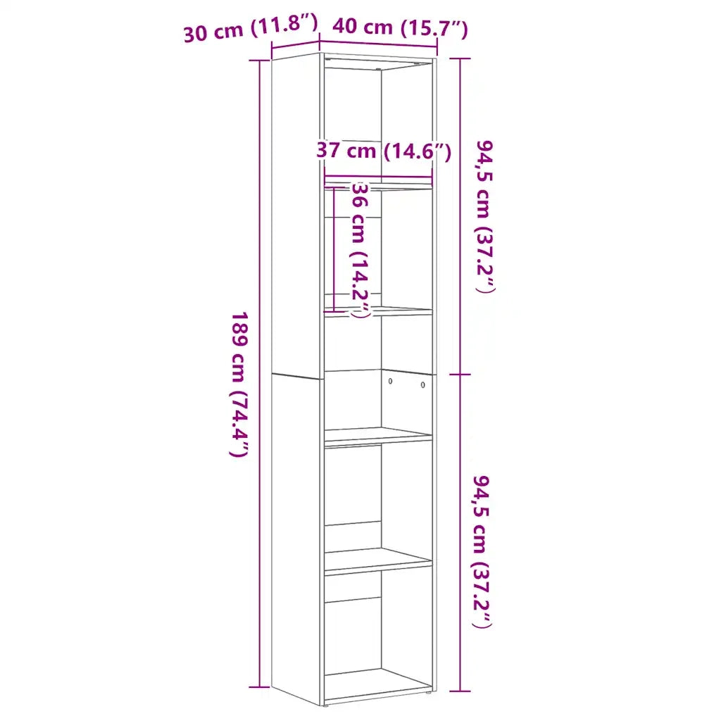 Libreria Rovere Nero 40x30x189 cm in Legno Multistrato