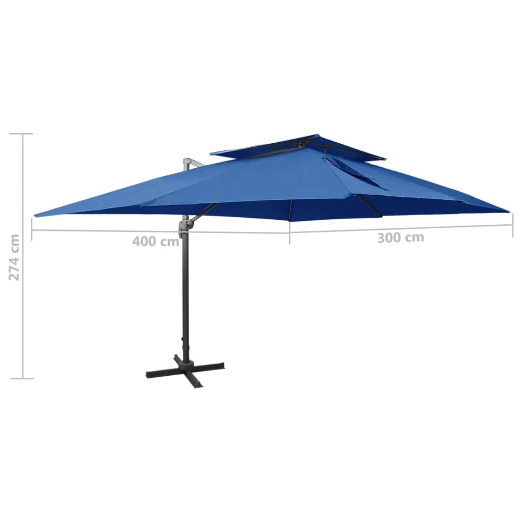 Ombrellone a braccio con doppio tetto 400 x 300 cm blu 02_0008567