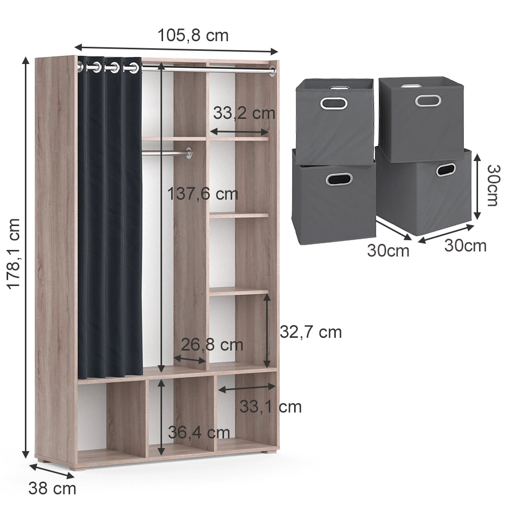 Vicco Armadio multifunzione Sonoma 38 x 178.1 cm Con cassetti pieghevoli (grigio)
