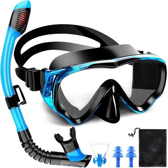 Set di Snorkeling per Bambini - Visuale 180° Panoramica HD, Anti-Condensa, Anti-Leggente, Cinture Lateralmente Regolabili, Vetro di Sicurezza