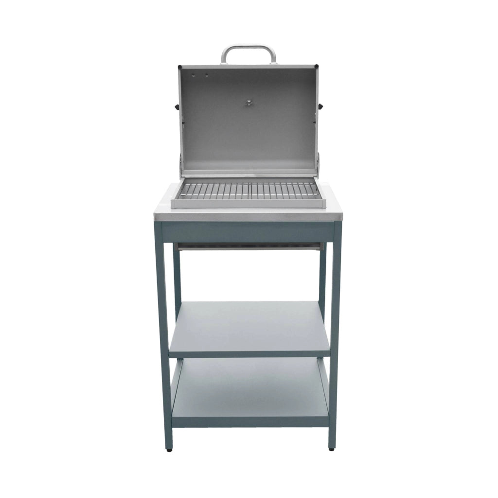 Mobile e barbecue a carbone in acciaio inossidabile con griglia