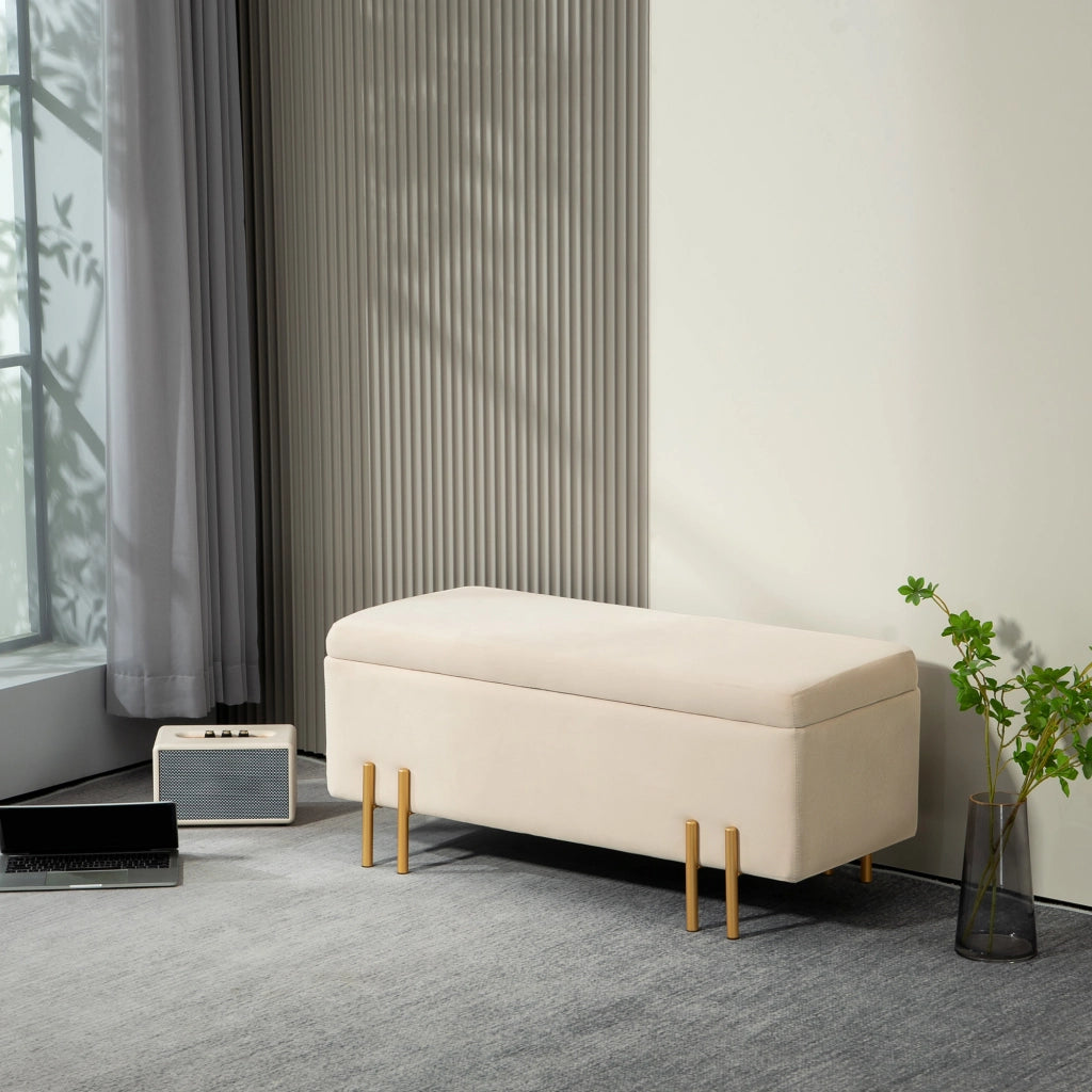 Divano imbottito con contenitore ¨C zephmum ¨C Beige, Tessuto, 100x40x42 cm