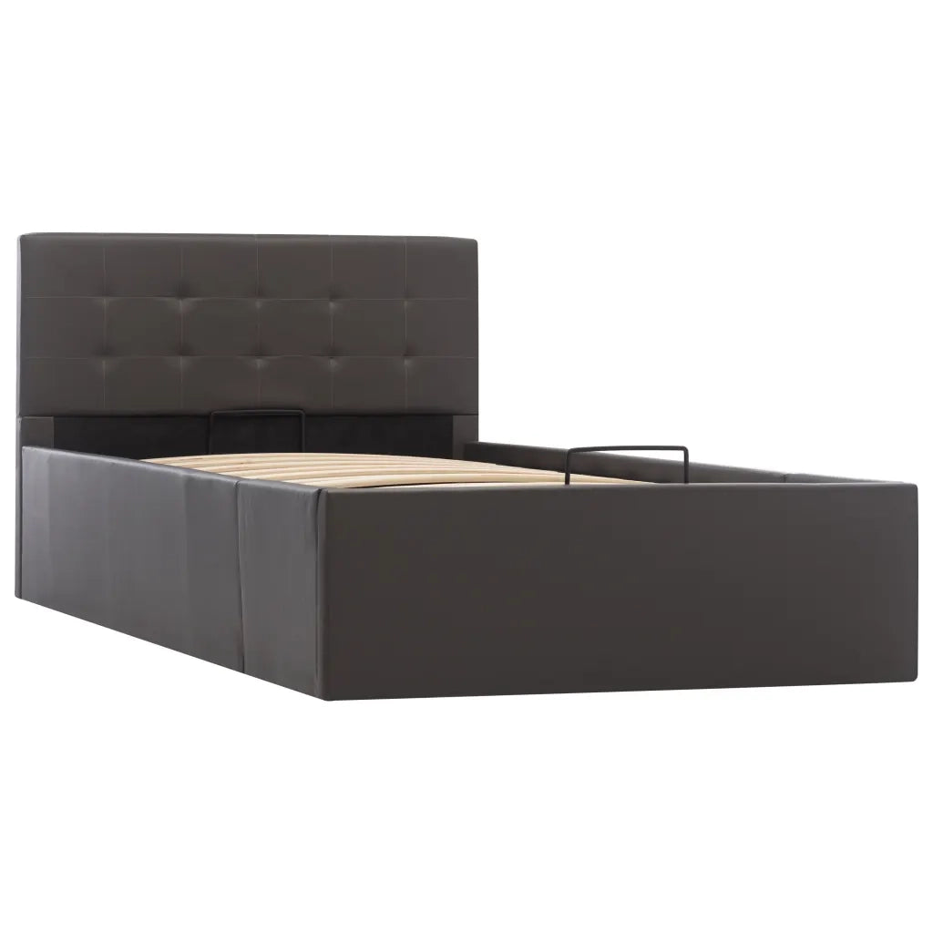 Letto singolo | Letto per adulti | Giroletto con Contenitore Idraulico Grigio Similpelle 100x200cm