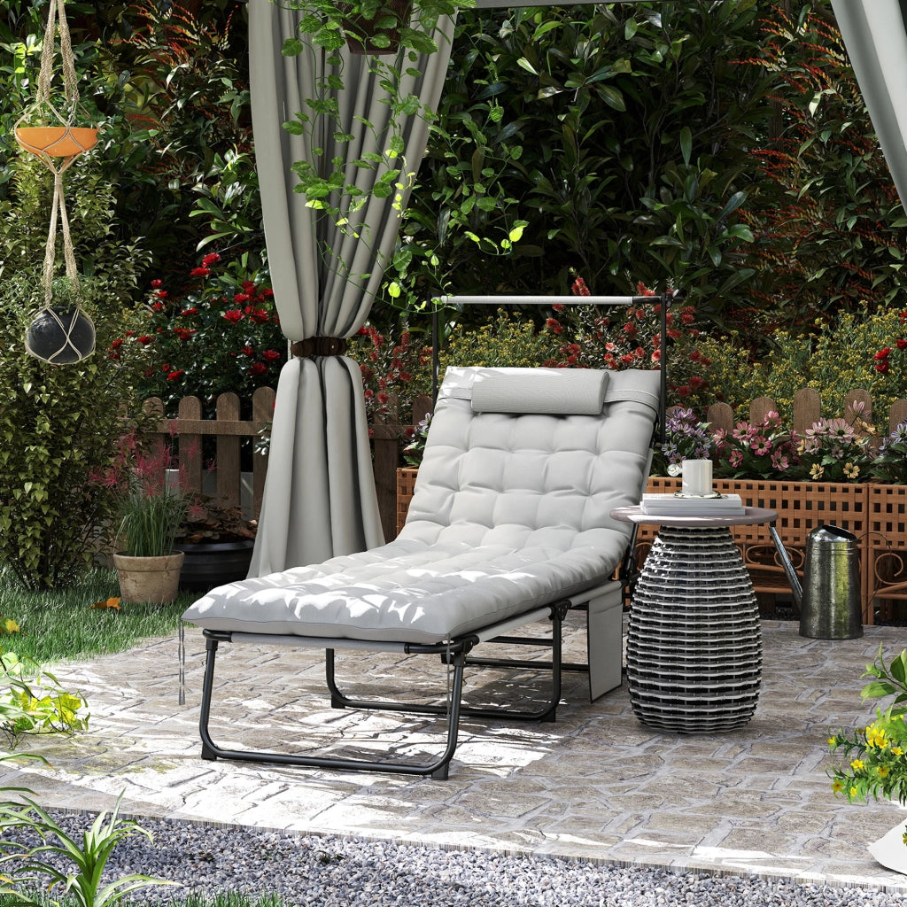 Lettino da giardino pieghevole con tetto e materasso ¨C zephmum ¨C Grigio chiaro