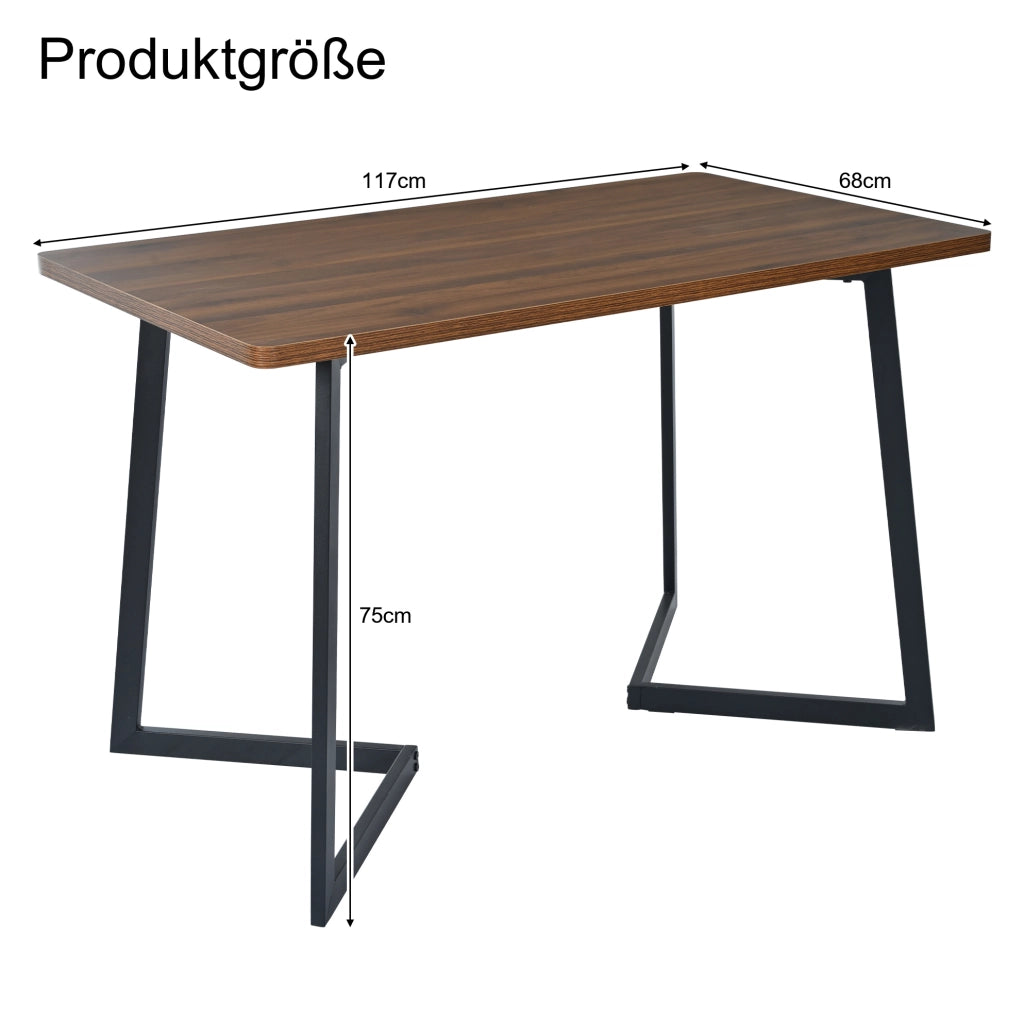 Tavolo da pranzo rettangolare 117x68x75 cm in MDF con gambe in metallo; nero e colore noce