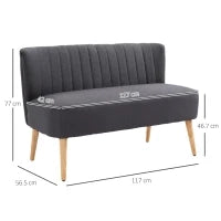 Divano 2 Posti Moderno in Tessuto Senza Braccioli, Divanetto da Salotto con Gambe in Legno, 117x56.5x77 cm, Grigio Scuro
