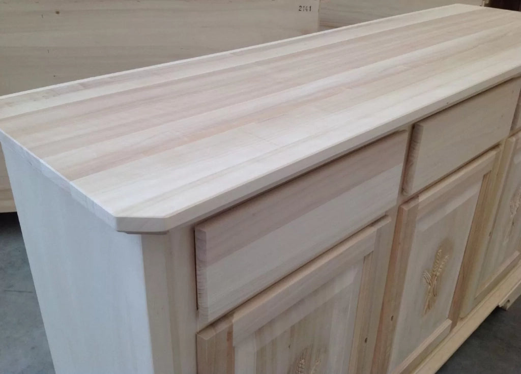 Madia credenza in legno grezza 3 ante con intarsio l.163 p.49 h.98 (2141) - Mobili 2G