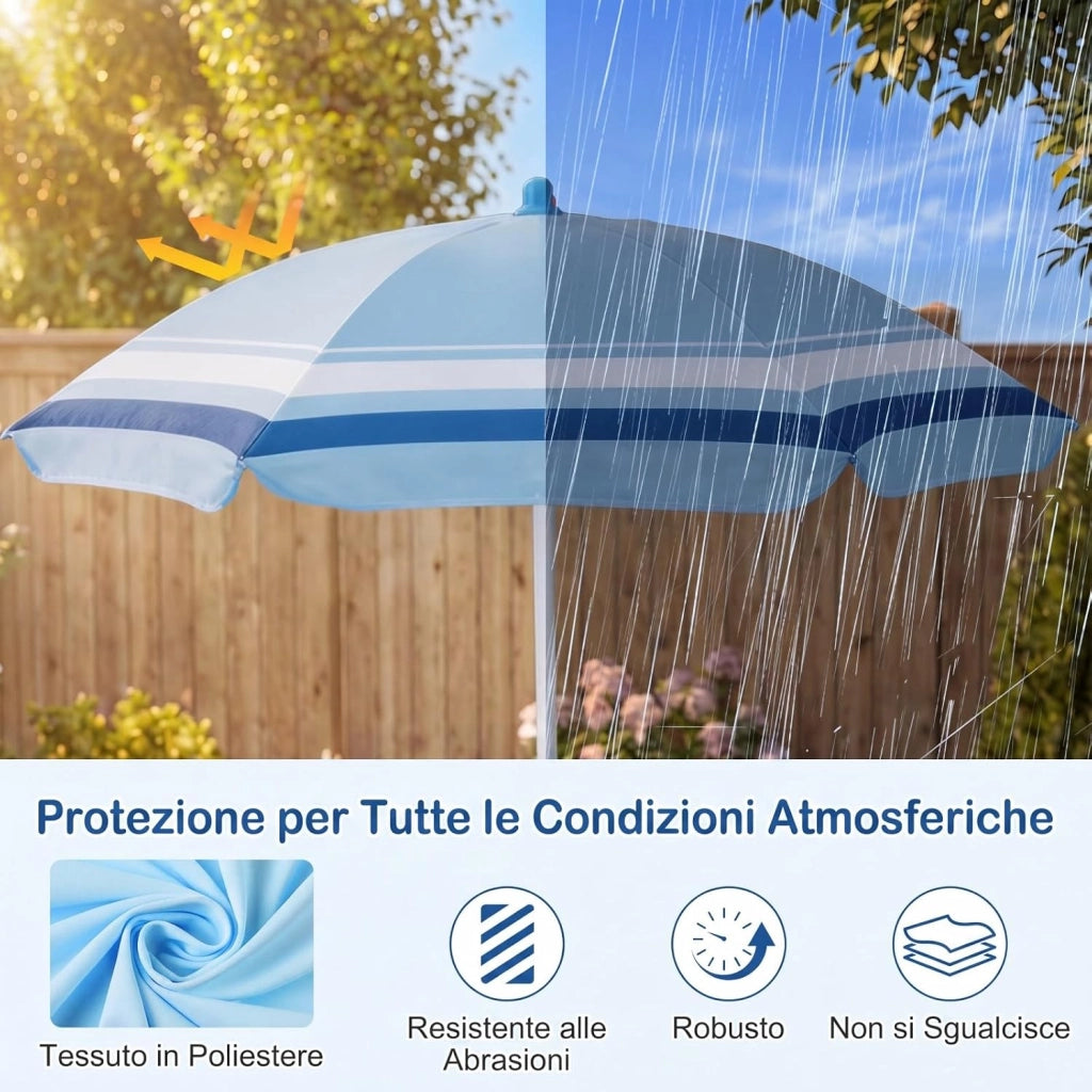 Set Tavolo e Sedie da Giardino per Bambini con Ombrellone (Blu) | Set da Esterno per Bambini 4 Pezzi con Tavolino Rotondo, 2 Sedie Pieghevoli e Ombrellone Regolabile in Altezza per Campeggio