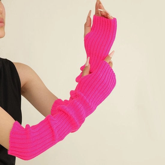 Mouflette calda per donne, cappuccio lungo a maglia a mano senza dita con fori per l'indice, rosso rubino
