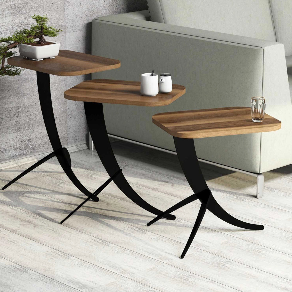 Cetara, Tavolino da Salotto set 3 Pezzi, 35x60x45h cm Marrone Noce