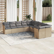 Set Divano da Giardino 10 pz con Cuscini Beige in Polyrattan