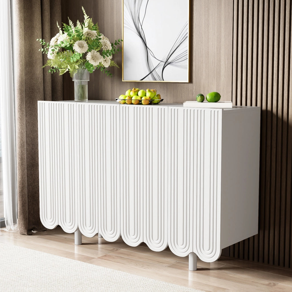 Credenza a 4 ante con intagli a goccia e cerniere ammortizzate in MDF bianco 120 × 37,5 × 80,8 cm
