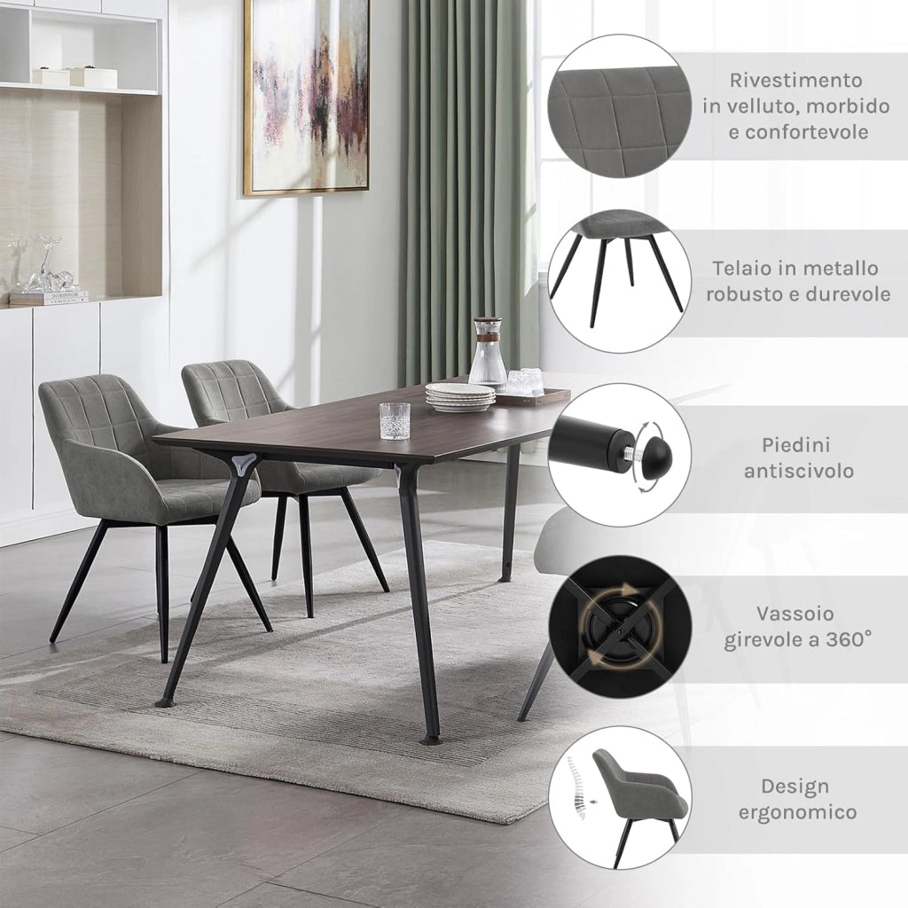 Sedia da Pranzo Girevole, Sedia da Cucina Ergonomica Imbottita in Velluto con Gambe in Metallo, Poltrona per Salotto, Ufficio, Camera da Letto, Balcone, Beige, EZS85be-1