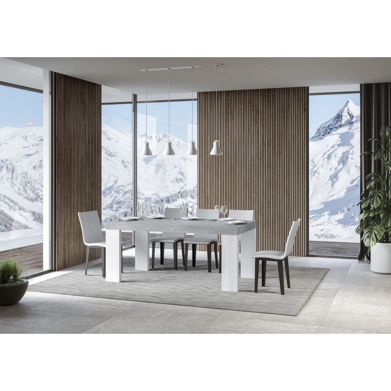 Tavolo allungabile 90x180/440 cm Roxell Mix piano Bianco Frassino - - Cemento/Bianco Frassino