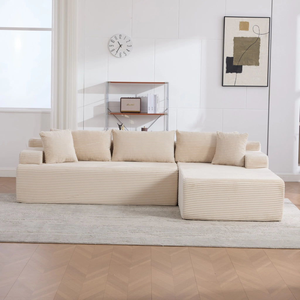 Divano con chaise longue e cuscino incluso; in ciniglia beige