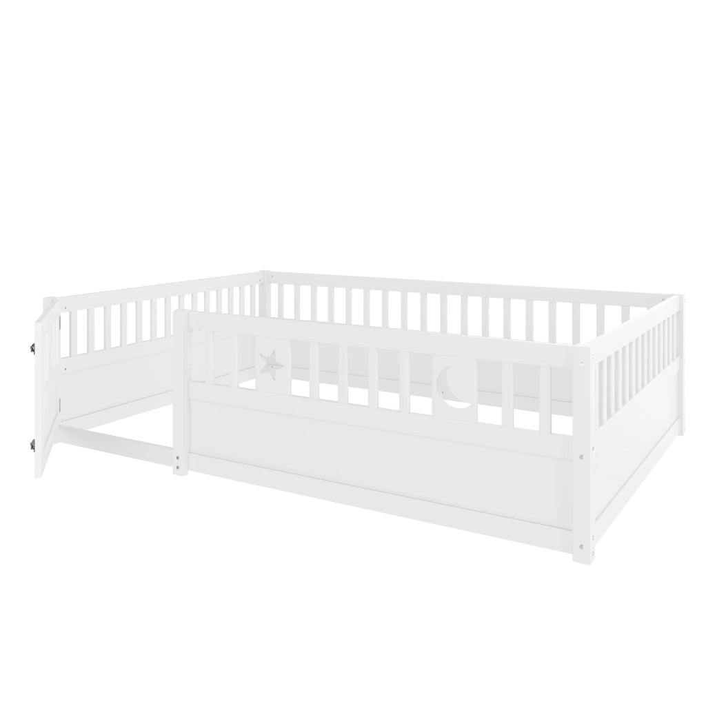 Letto per bambini 140x190 cm con sponde di sicurezza e decorazioni stella e luna