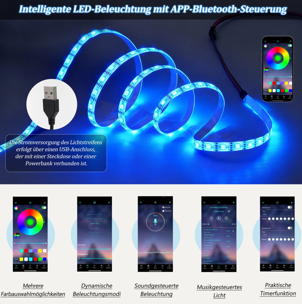 Mobile TV nero 140 cm con LED controllati da app, 2 ante lucide e 5 vani
