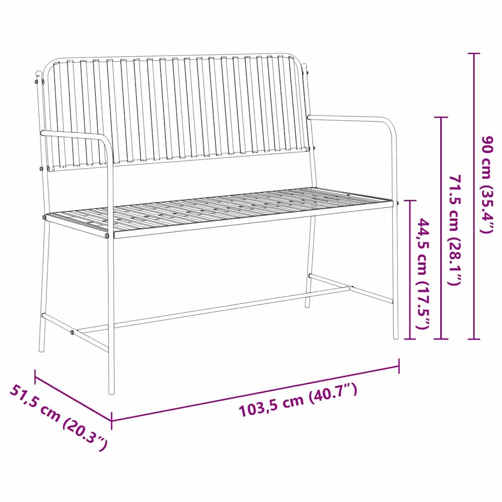 Panchina da giardino Bianco Puro 103,5 x 51,5 x 90 cm Acciaio 42008116