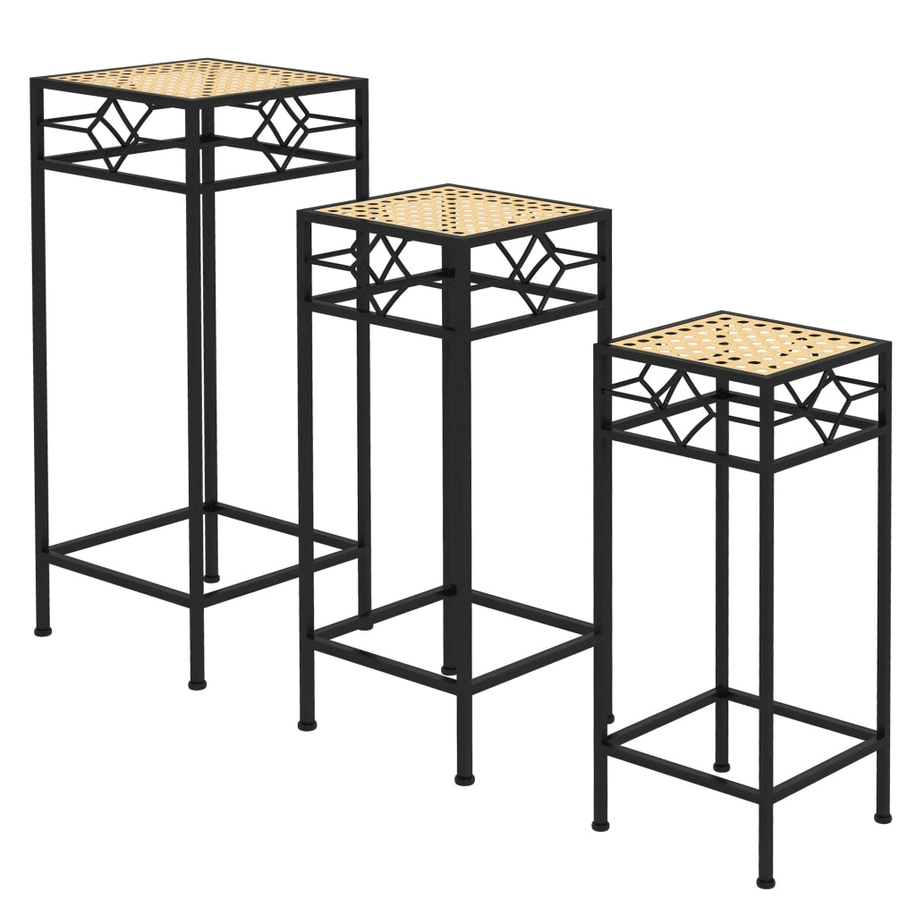 Fioriera in Polyrattan 3 Pezzi Pieghevole ¨C Zephmum ¨C Nero con Gambe in Oro