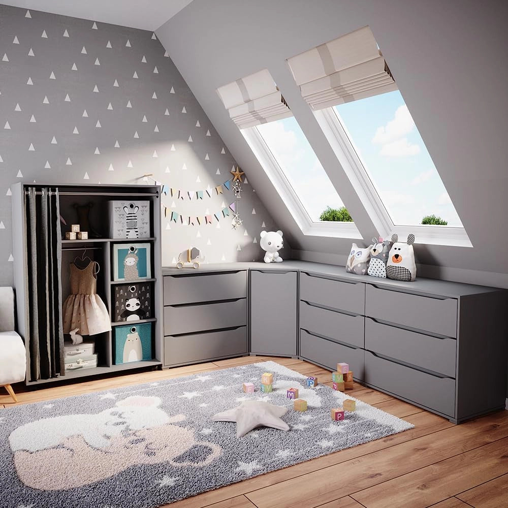 Armadio multifunzione Doros, Grigio, 100 x 146.6 cm con box pieghevole, per la conservazione flessibile di abbigliamento e accessori