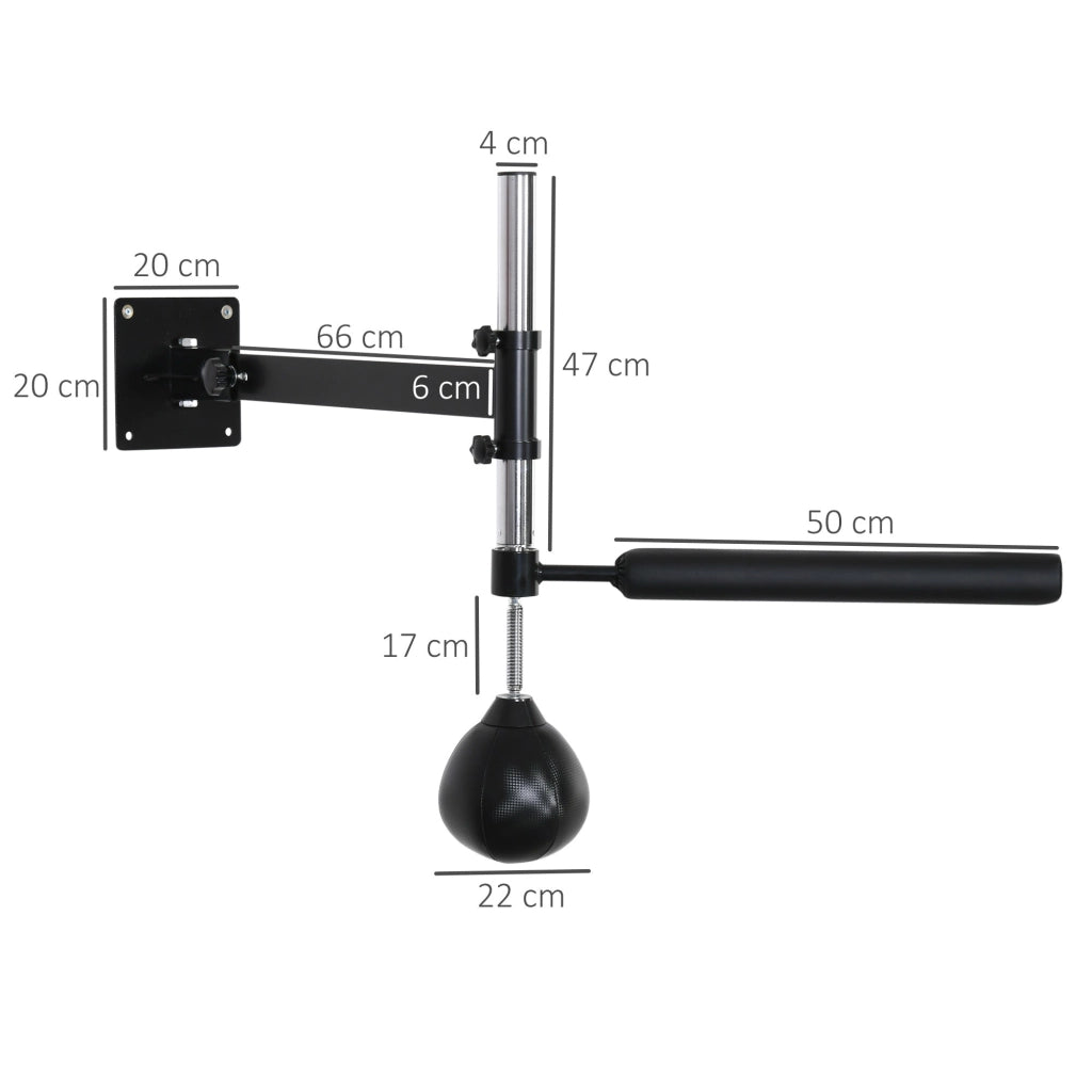 Speed Bag a Parete per Boxe e MMA ad Altezza Regolabile con Asta 79x72x20 cm in Acciaio e PU Nero