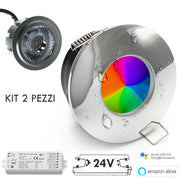Faretto KIT SMART WiFi cromoterapia IP65 LED 6W multicolore 24V Alexa Google alimentatore RGBW 3000K CROMATO KIT 2pz