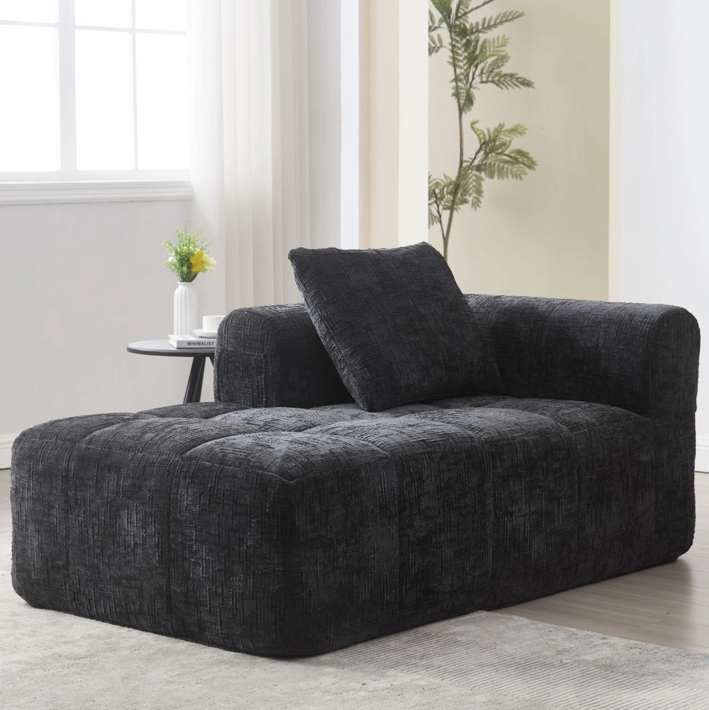 Divano Chaise Lounge Nero con Cuscino, Tasche Laterali e Rivestimento Morbido 158x90x60 cm