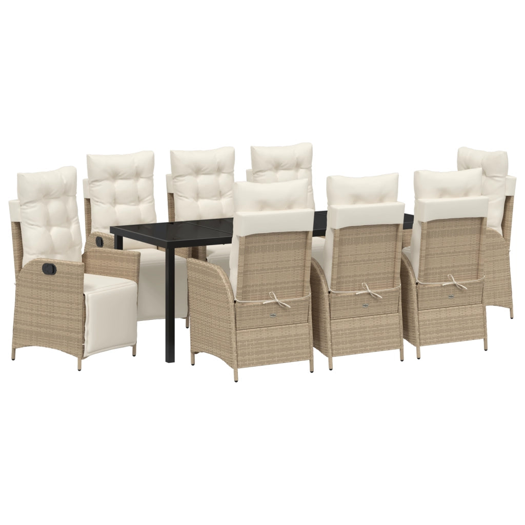 Set da Pranzo da Giardino 9 Pezzi Beige Rattan