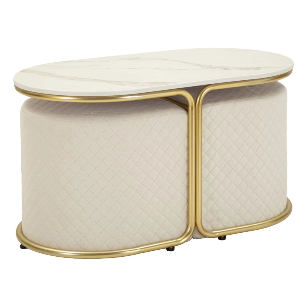 Set tavolo da caffe' con due pouf Relax oro