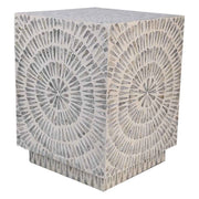 Sgabello in legno rifinito in capiz grigio 35x35x45h cm