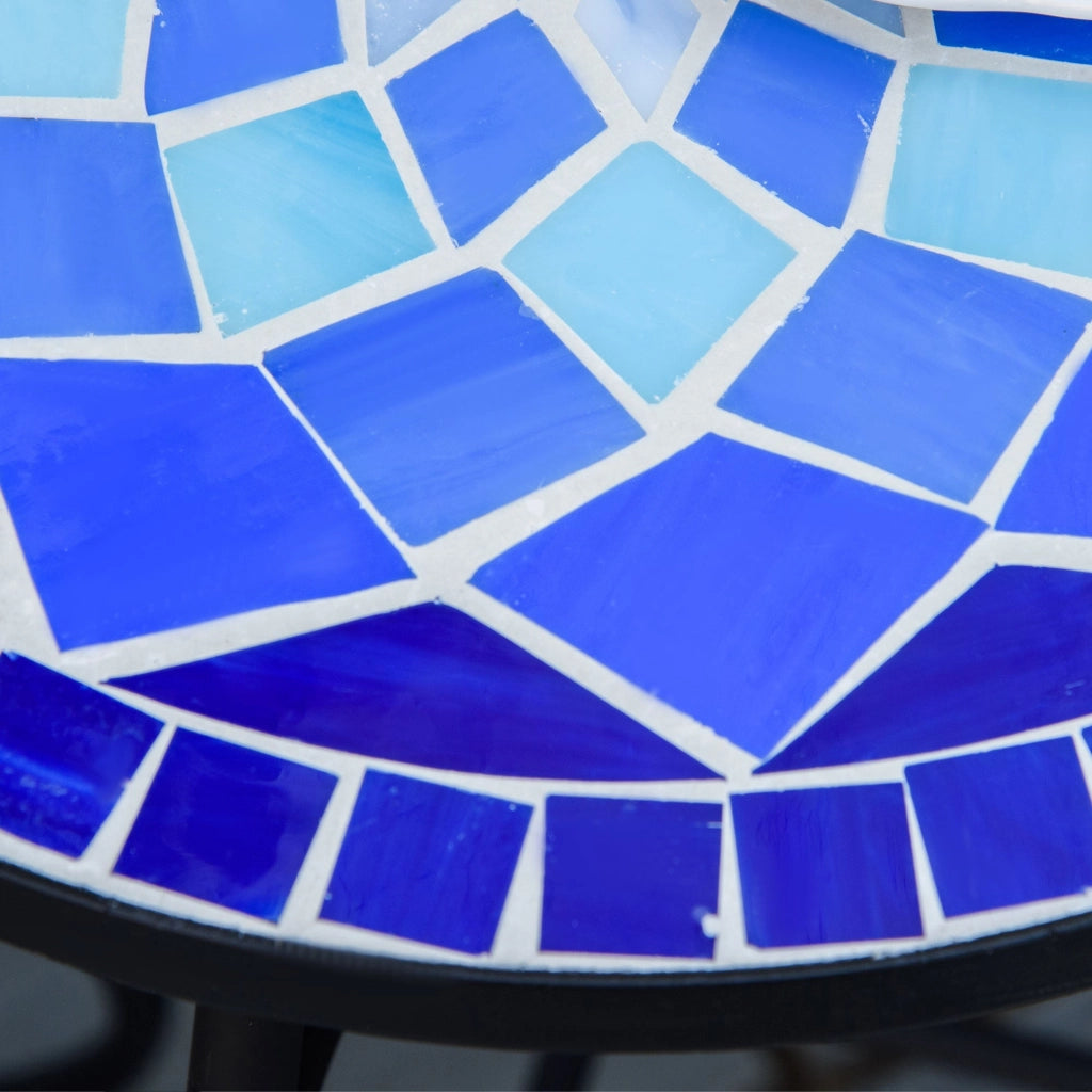 Tavolino da Giardino Ø35,5x53,5 cm in Metallo con Mosaico Blu