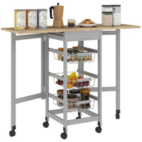 Carrello da Cucina 37x37x77,5 cm con 3 Cestini e 2 Ribalte in Legno e Metallo Grigio e Rovere