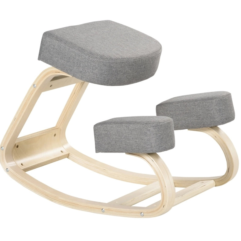 Sedia inginocchiata ergonomica grigia in legno
