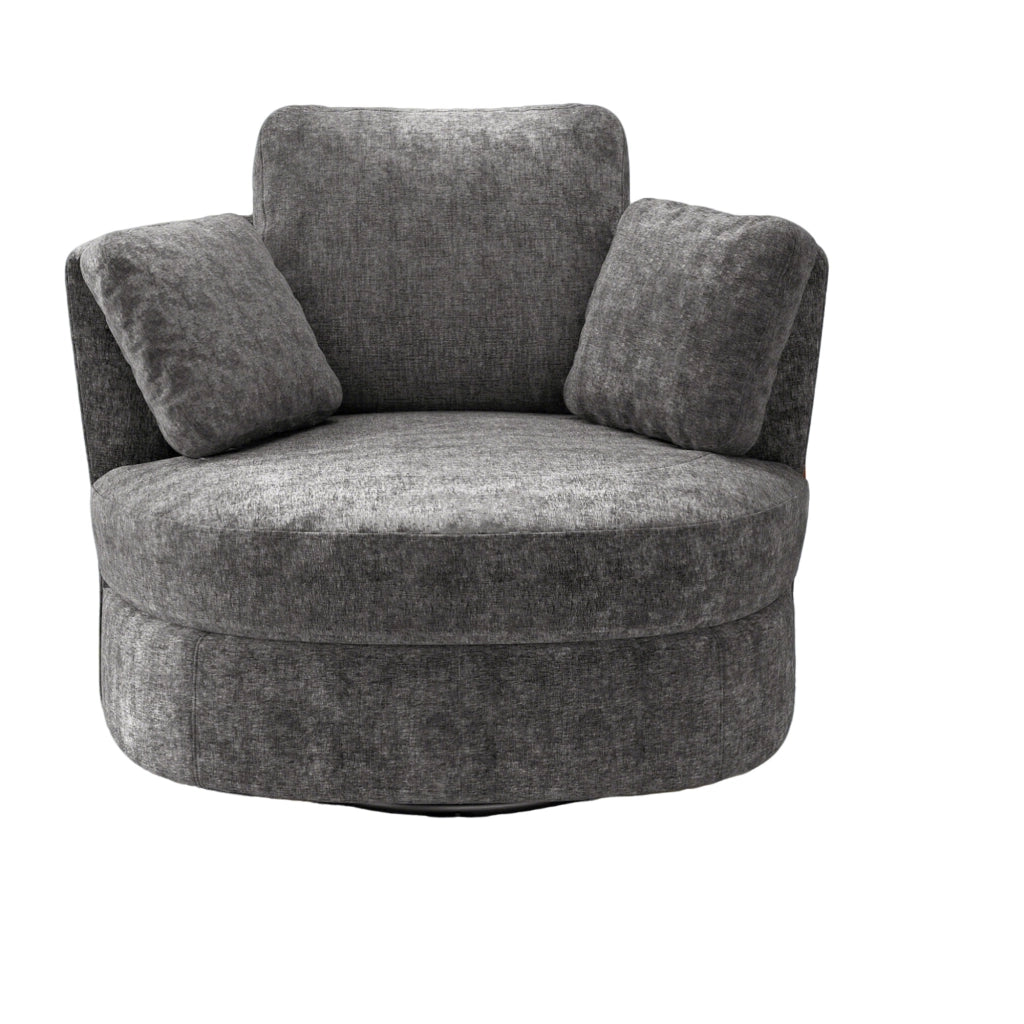 Poltrona XXL moderna - Zephmum- Grigio Chenille, 3 cuscini indipendenti, imbottitura elastica