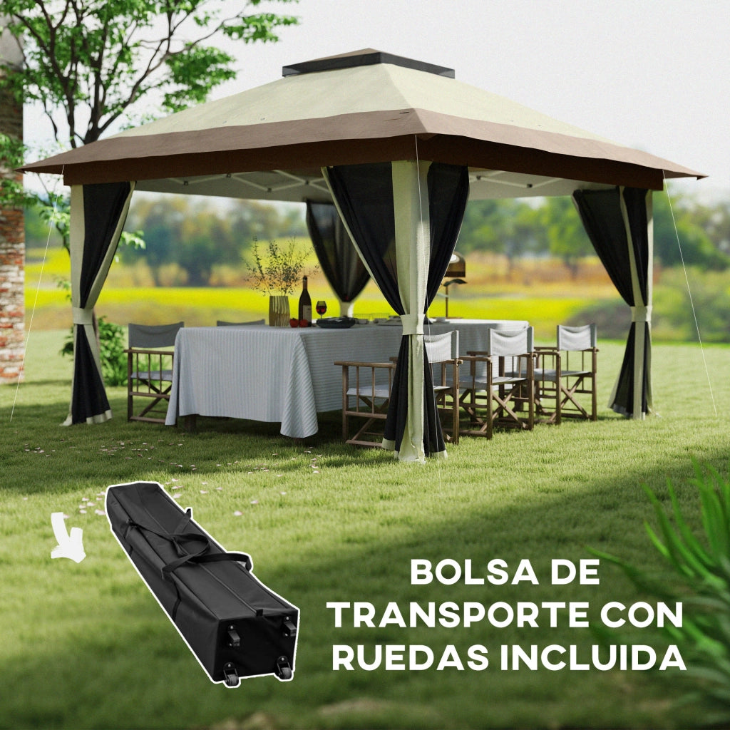 Gazebo Pieghevole 3,6x3,6 m ¨C Xylo ¨C con Laterali Rete UPF50+ Altezza Regolabile Crema