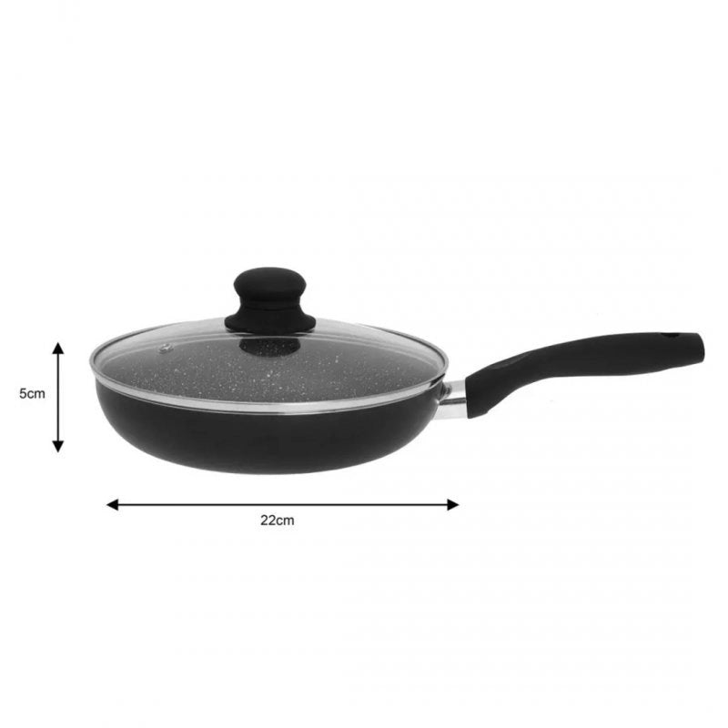 Kinghoff KH-3956 Padella antiaderente in marmo da 22 cm con coperchio in vetro