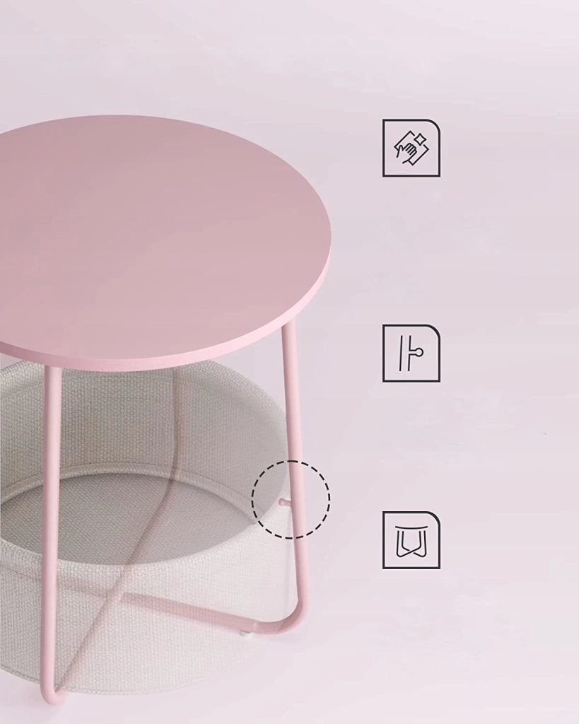 Tavolino rotondo Valora con cestino | Rosa | comodino