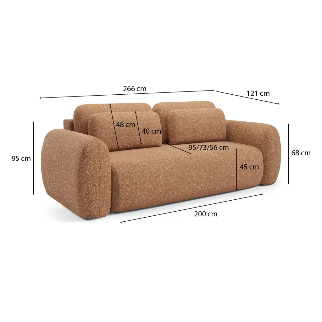 Sessame, Divano Letto 3 Posti Contenitore, 266x121 cm Arancione